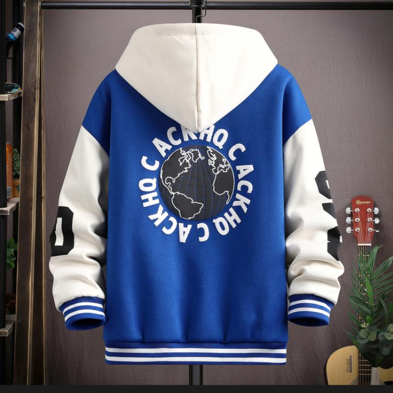Plus Size Men's Autumn and Winter Lambswool Cardigan Hooded Sweater  Padded and Thickened Top Coat