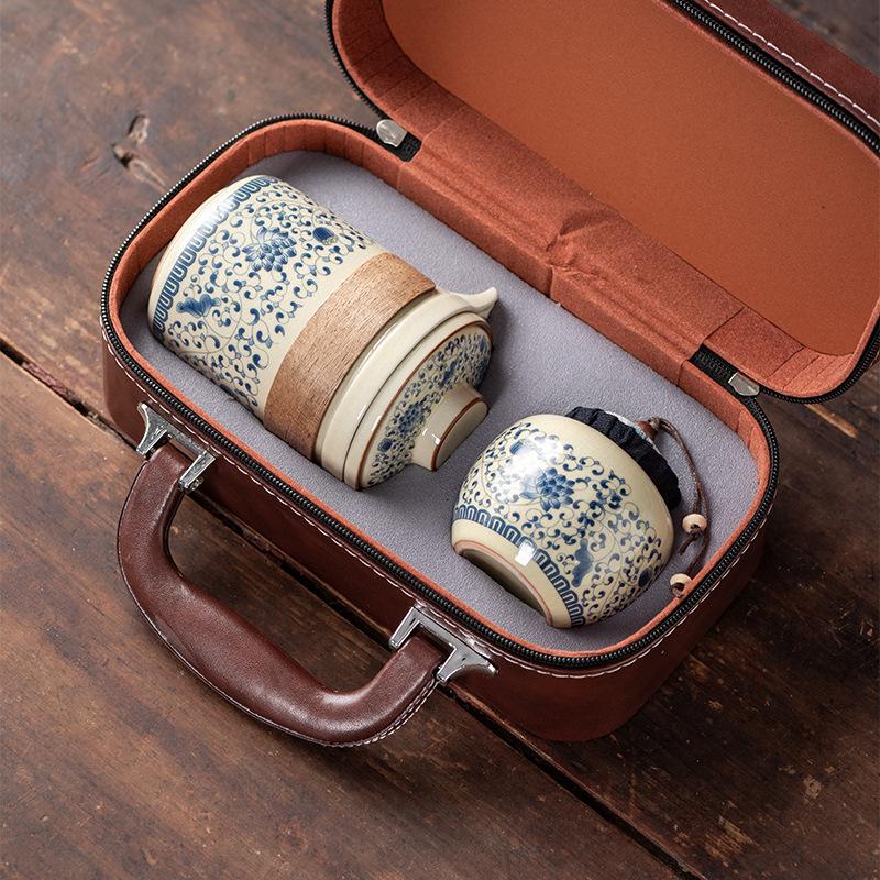 Wrapped lotus Ru kiln opening high-end travel tea set outdoor portable light luxury business commemorative gifts