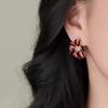 French retro red enamel lucky grass earrings with a feminine and high-end feel, age reducing earrings 925 silver needles
