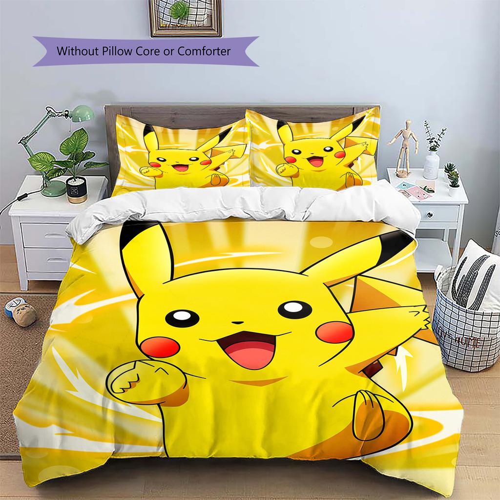 Pikachu Art Illustration Bedding Set, Soft Tone Bedroom Decoration, Elegant Fan Home Gift.chl