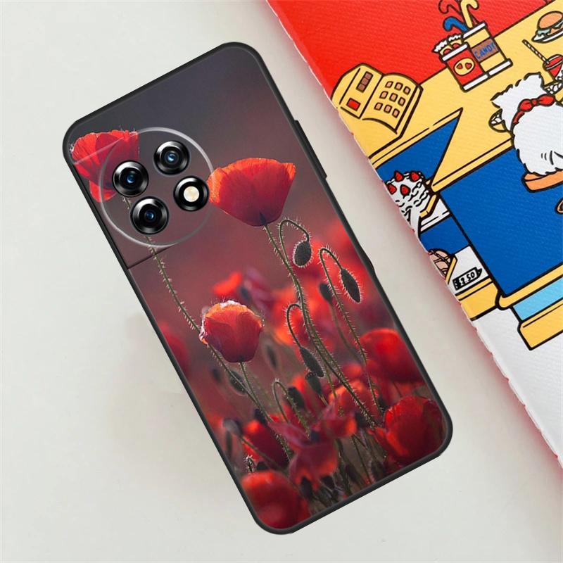 Red Corn Poppy Flower Case For OnePlus Nord CE 4 3 2 Lite N10 N20 N30 OnePlus 12 11 9 10 Pro 10T 9R 10R 12R Cover