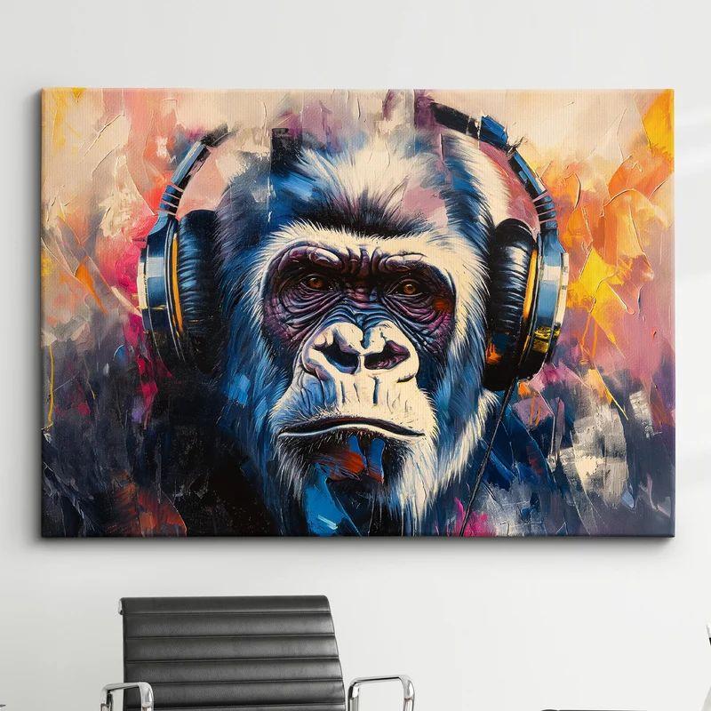Gorilla DJ Headphones Tapestry Abstract Modern 75x100