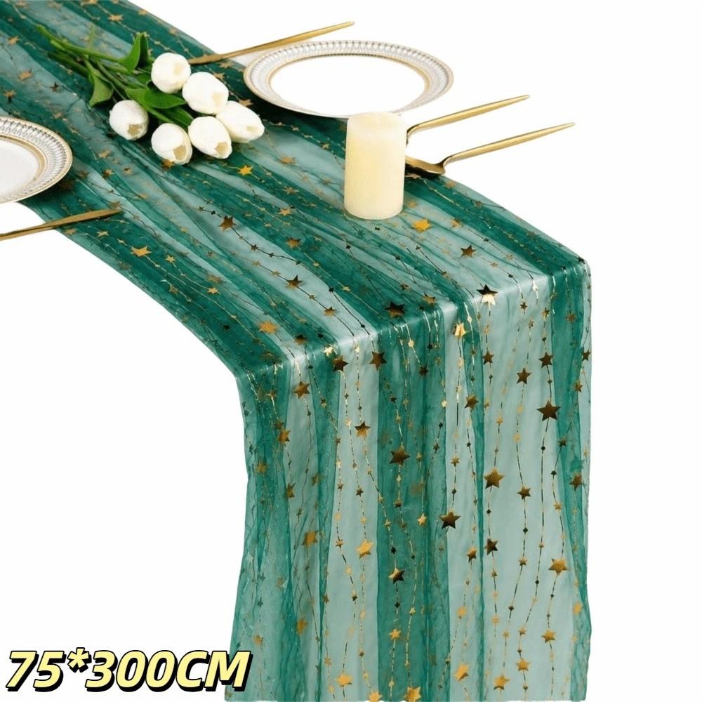 75*300CM Embroidered Table Runner Polyester Material Retro Style Tulle Table Decor Semi-Transparent Gauze Embroidery Design