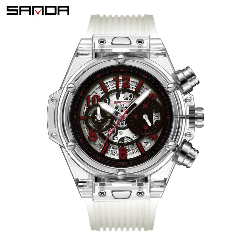 Sanda Men's Waterproof Luminous Quartz Watch - Fashionable Three-Eye Six-Hand Design with Steel Band.