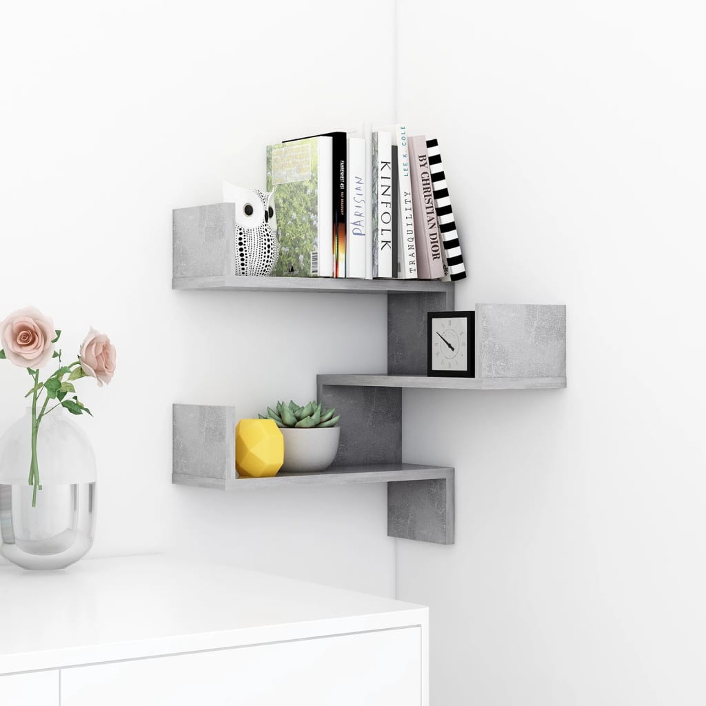 Wall Mounted Corner Shelf Concrete Grey 40 x 40 x 50 cm Wood Based Material