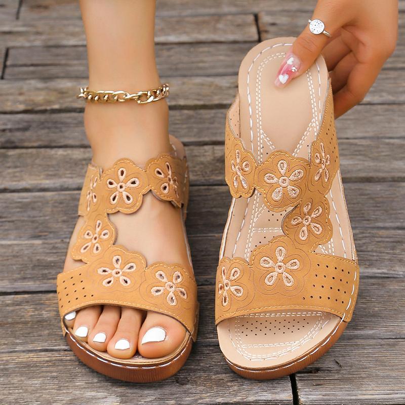 

Женские тапочки Lucyever Retro с вышивкой цветов, летние легкие босоножки на танкетке, женские туфли на платформе больших размеров 43 36