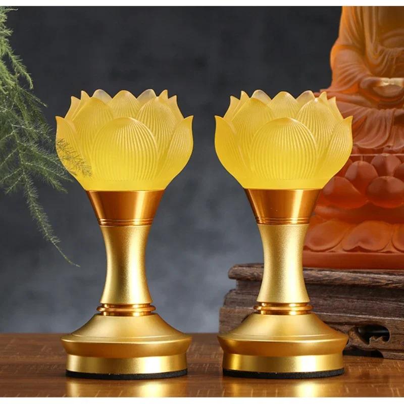 Glass Lotus Simulated Candlestick Buddhist Temple Supplies Household Sacrifice Pray for Auspiciousness Sacrifice Pray