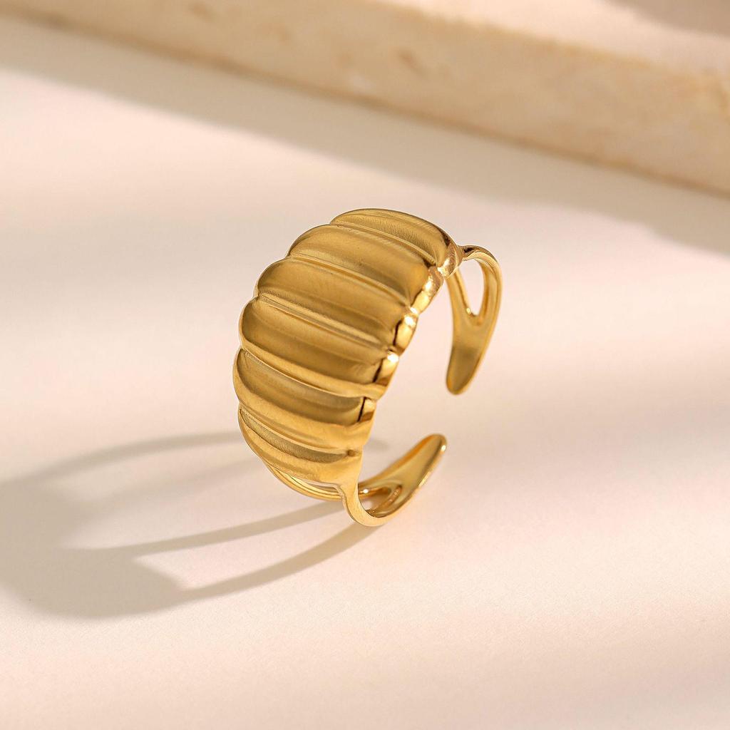 Stainless Steel Geometric Open Ring - Retro Fashion, Non-fading, Versatile Finger Ring for Women