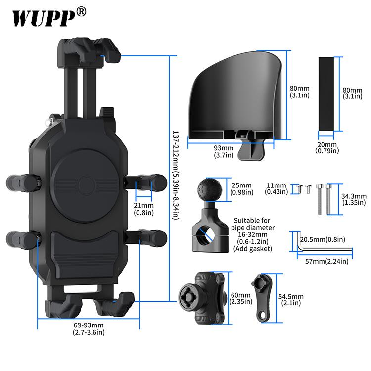 Sunshade Bike Handlebar Mount Anti-Theft Cell Phone Holder for Anti-Vibration Motorcycle CS-2056B2&Manual clip