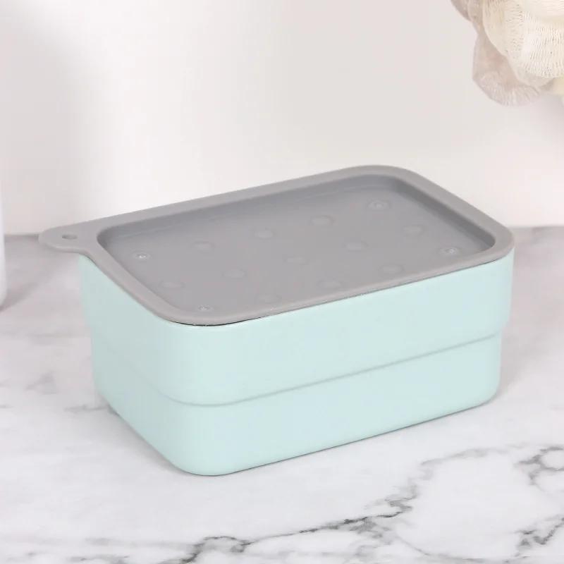 2 in 1 Soap Dish Box Case and Brush Bath Shower Holder Dish Hiking Container Soap Box Case Travel Simple Cleaning Home Organizer