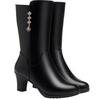 Women's Winter Long Boots Soft Leather Female Mid-Calf Boots Warm High-heeled Fur Shoes Women Trend Riding Boots Women