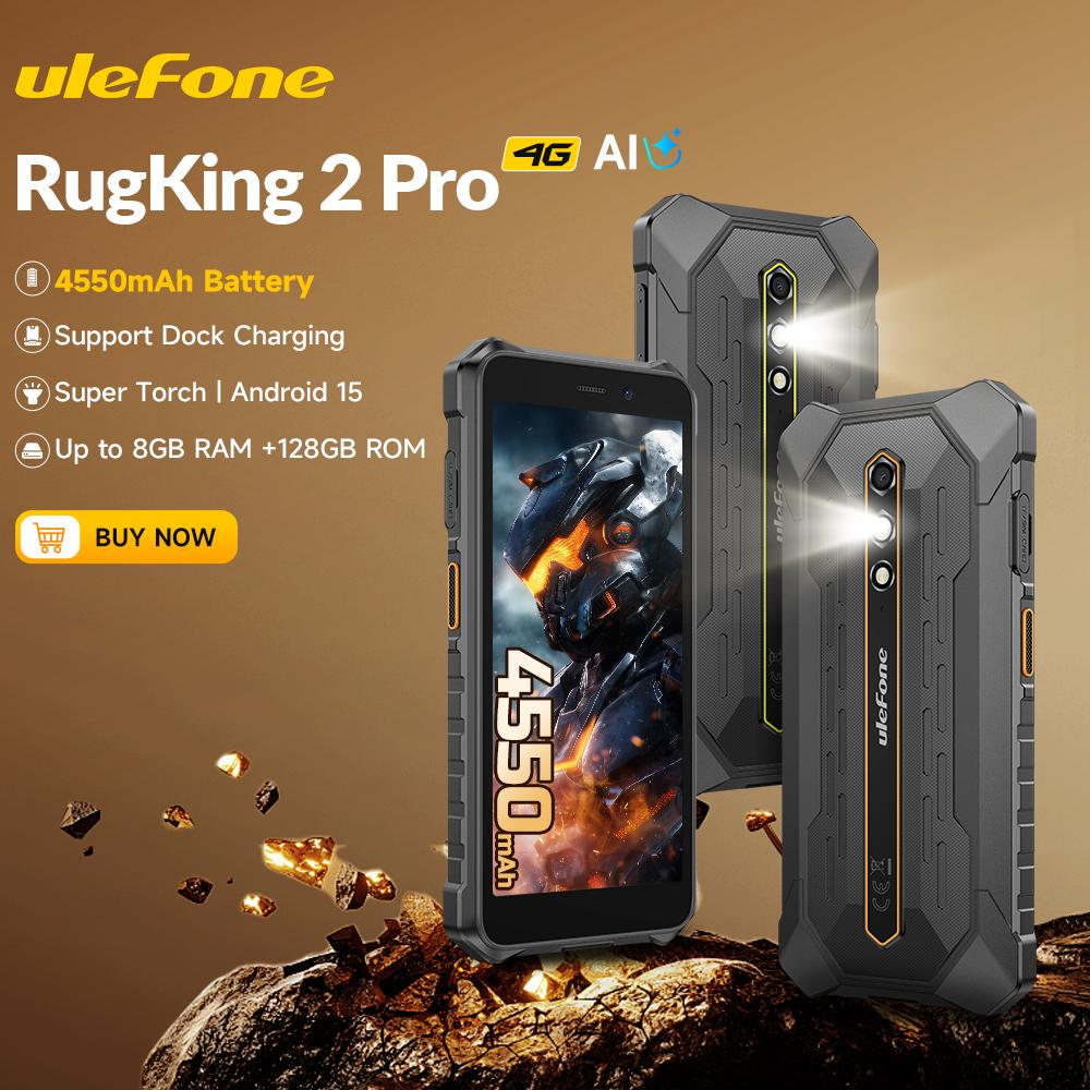 Ulefone RugKing 2 Pro AI Rugged Phone Android 15 4G Up to 8GB RAM+128GB ROM Waterproof Smartphone NFC 5.45"4G Global 4550mAh