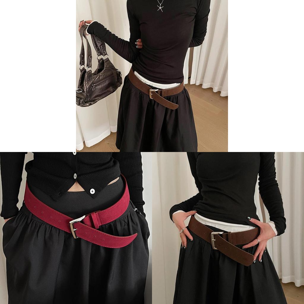 Vintage Style Pu Leather Belt For Women With Alloy Pin Buckle Suitable For Office Wear
