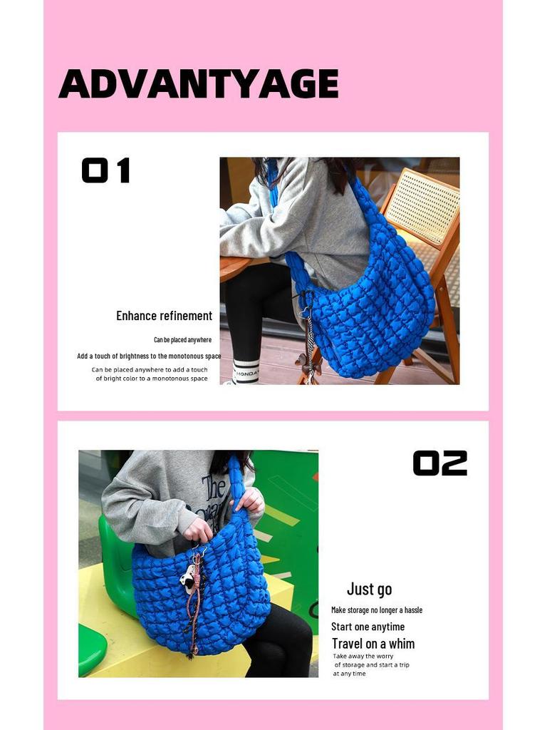 Verbesserte minimalistische plissierte Knödel-Schultertasche - Damenhandtasche mit großem Fassungsvermögen aus Daunenbaumwolle