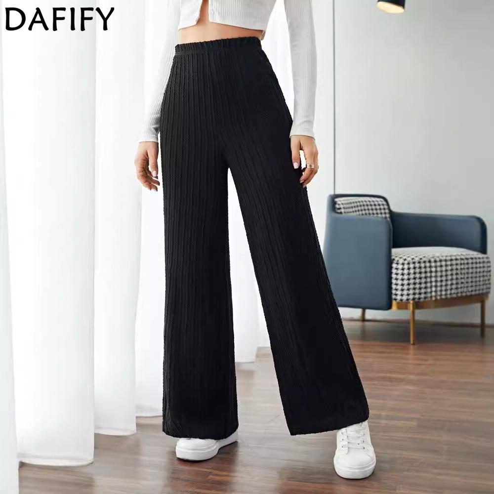 DAFIFY Women's Fashion Casual Solid Color Print High Waist Trousers Pants & Capris
