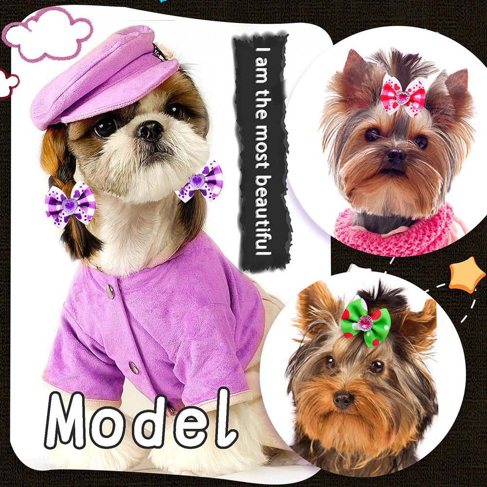 20/30pcs Dog Grooming Bows Mix Plaid Dot Cat Dog Hair Bows Dog Hair Rubber Bands Small Dog Grooming Accessories Pet Supplier