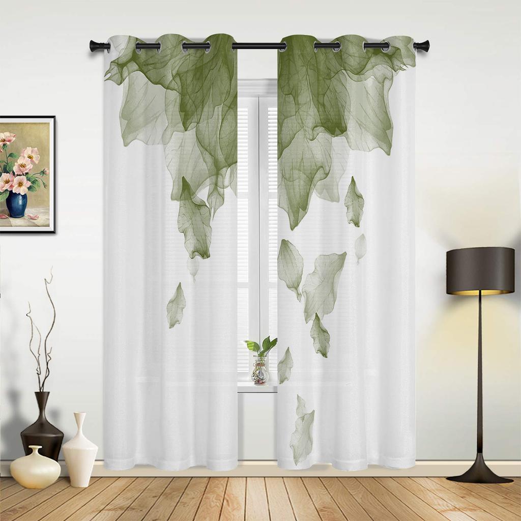 Gradient Floral Sage Green Window Curtains for Living Room Home Bedroom Kitchen Decora Christmas Curtain