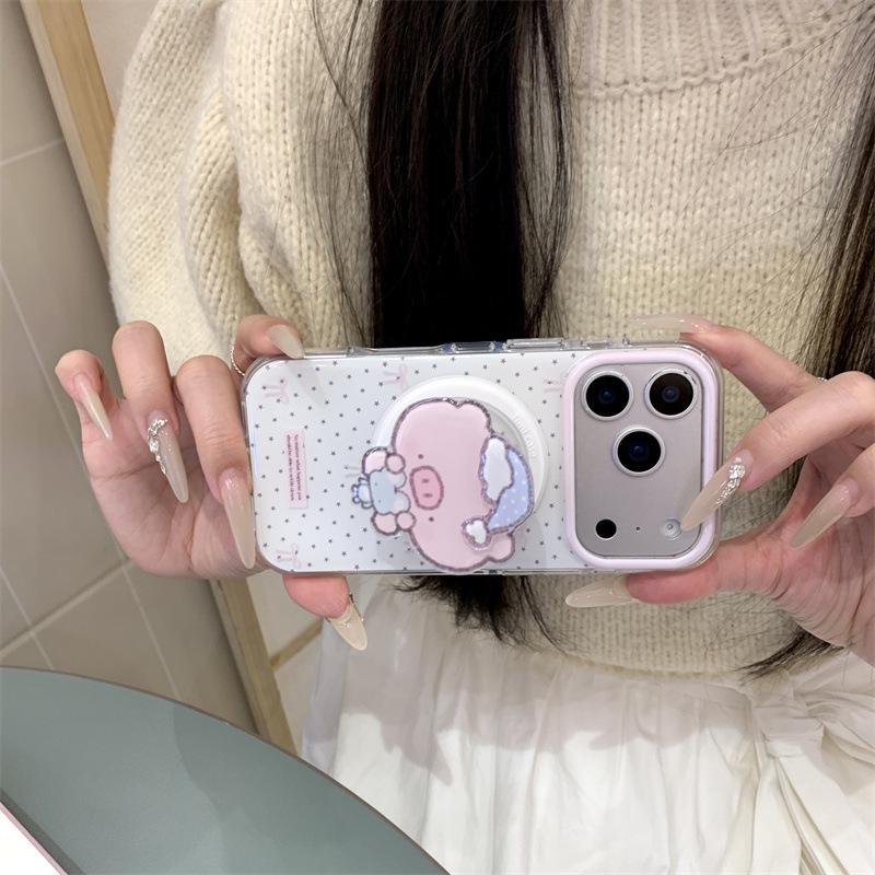 Little Pig Sleep Cap Magnetic Stand Phone Case for iPhone 17/16 Pro Max/15/14