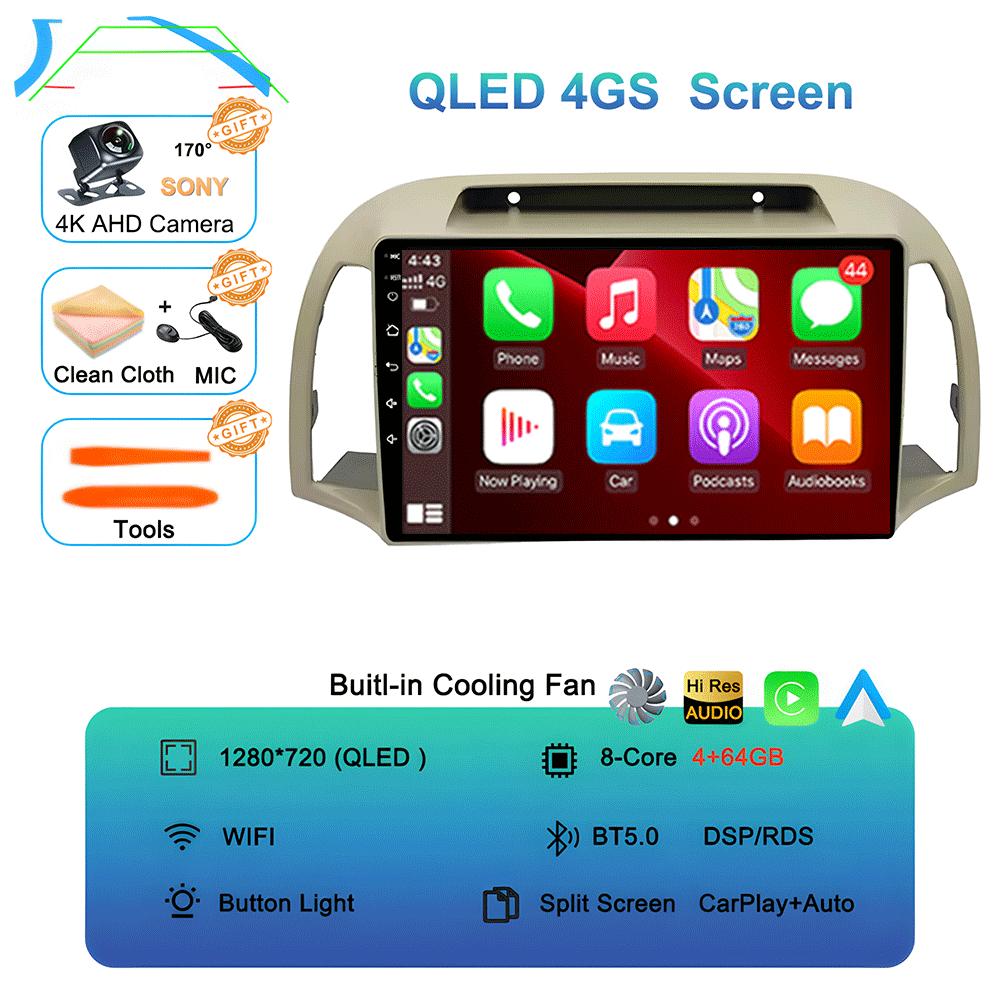 Android 14 Carplay WIFI+4G For Nissan March Micra K12 2002 2003 2004-2010 Car Radio Multimedia Player GPS Stereo 2din Head Unit