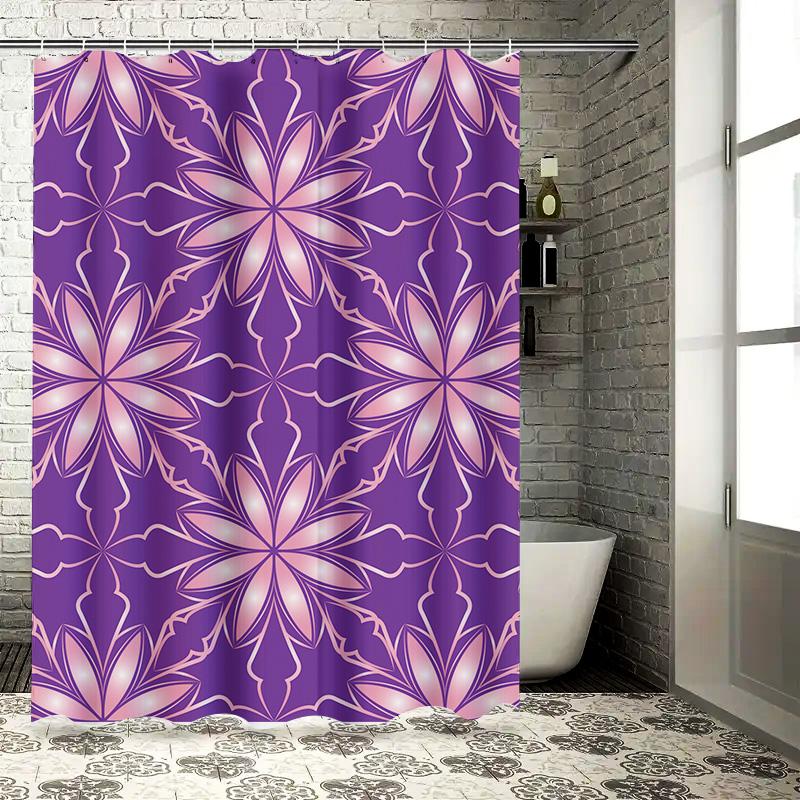Kaleidoscope Shower Curtain Purple Pink Floral Pattern Waterproof Bathroom Decor Privacy Protection Size Customizable (White Bat
