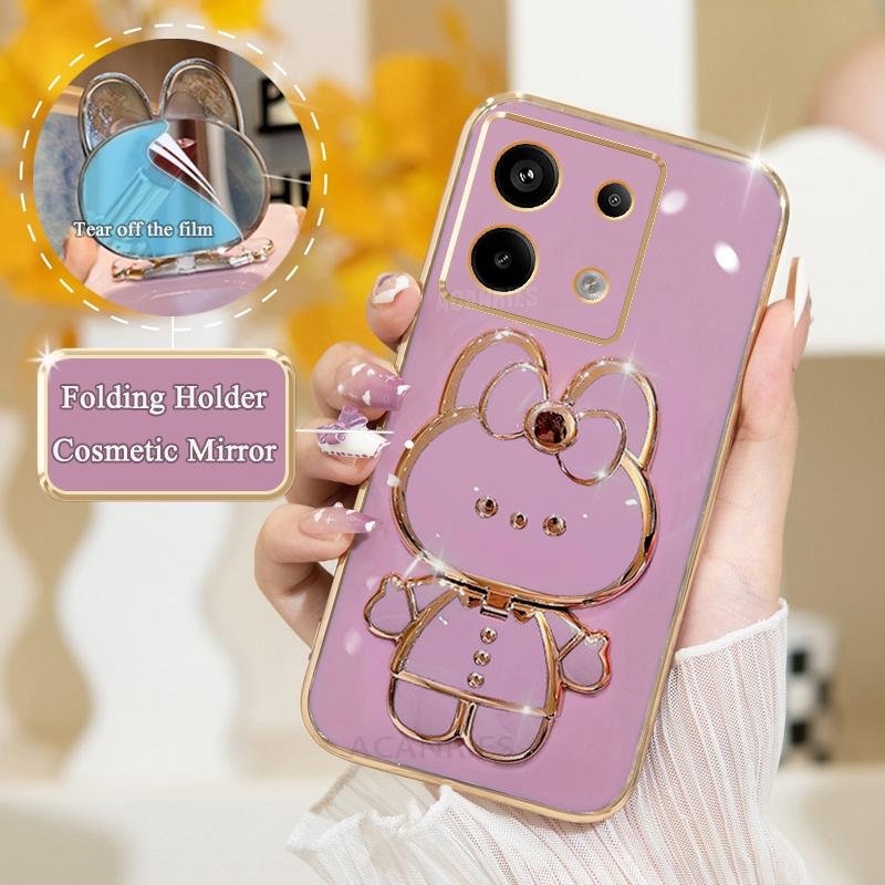 

Note13 Роскошный чехол-держатель-зеркало с гальваническим покрытием для Xiaomi Redmi Note 13 Pro 4g 5g 13pro Plus 12 12s 11 11s Силиконовая крышка-подставка 13c Redmi Note 13 Pro 4g