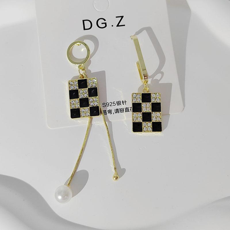 

925 Асимметричные серьги с бриллиантами Drip Checked Личность Темперамент Креативные серьги Дизайнерские серьги