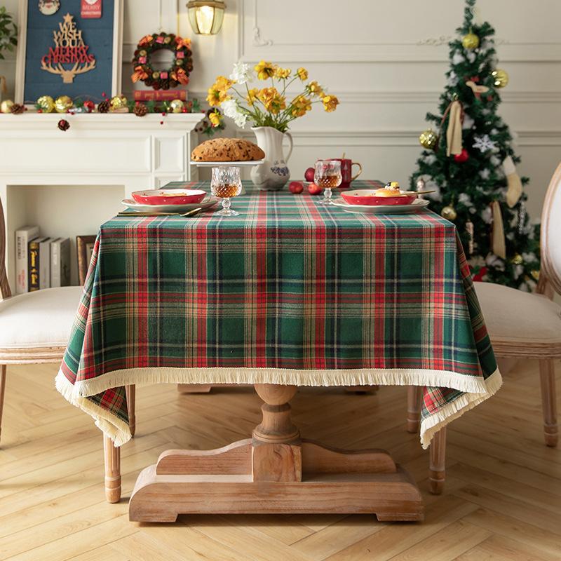 Christmas Plaid Tablecloth Winter Holiday Tassel Tablecloth Decor For Rectangle Tables Parties Dining Farmhouse Kitchen Decor