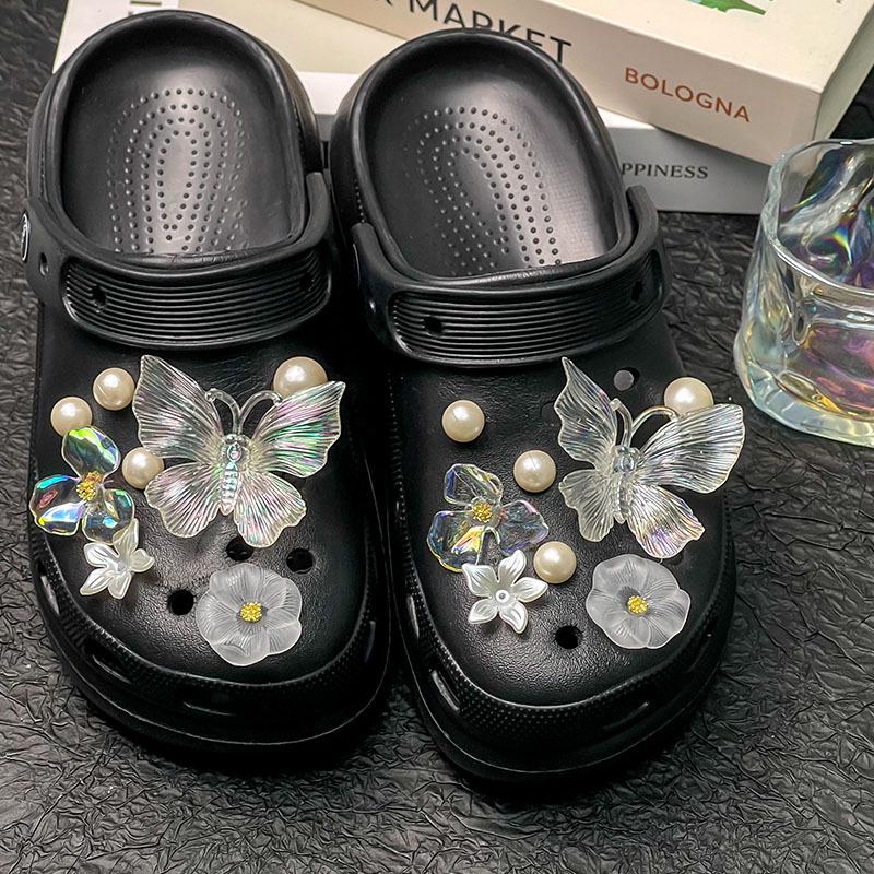 Crystal Butterfly Pearl Shoe Buckles for Summer Clogs