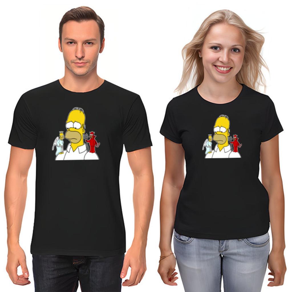 The Simpsons,Homer,Marge,Bart,Lisa Figure, Short Sleeve White-Black Men's / Women's T-Shirt H308