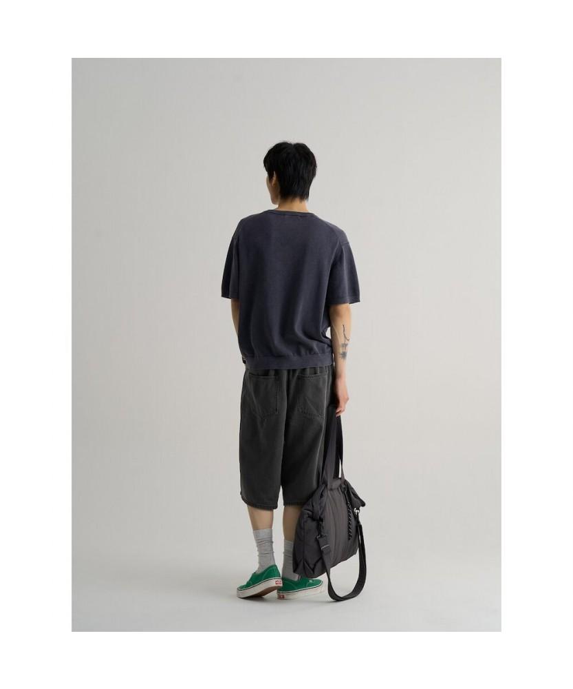8SECONDS Garment-Dyed Henley Neck Knit Pullover Blue