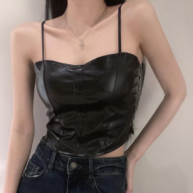 

Женская однотонная майка без рукавов из искусственной кожи с камзолом One Size