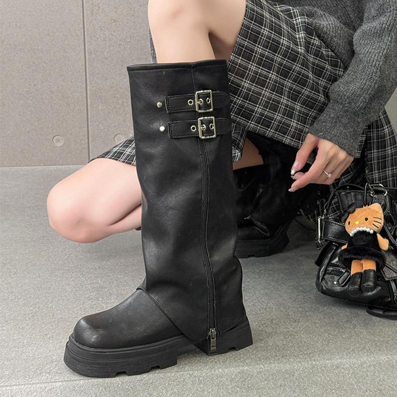 Boots Women's thick-soled height-increasing high boots 2025 new knee-length boots Small pants muffin-bottom knight