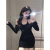 Black Sexy Spice Off-Shoulder Long Sleeve Dress Women's Spring New Slim and Skinny Versatile Hip Wrap Short Skirt