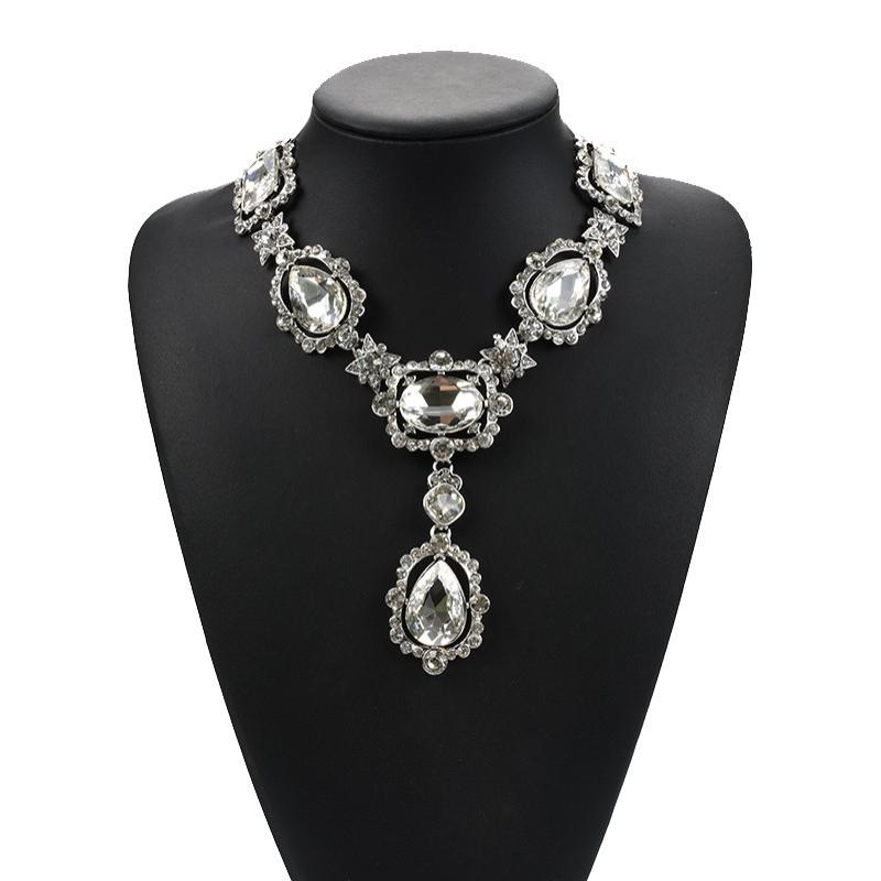 Exaggerated Alloy Glass Crystal Collarbone Chain, Elegant Gemstone Water Drop Necklace Trendy Jewelry For Women