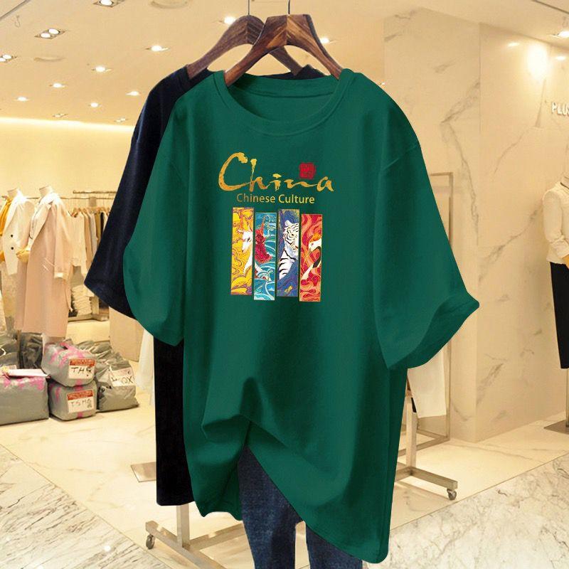 Summer New Chic Hand-Painted Print Basic T-shirts Women Clothing Casual Loose Pure Cotton Short Sleeve Top Tee Lady Pullovers