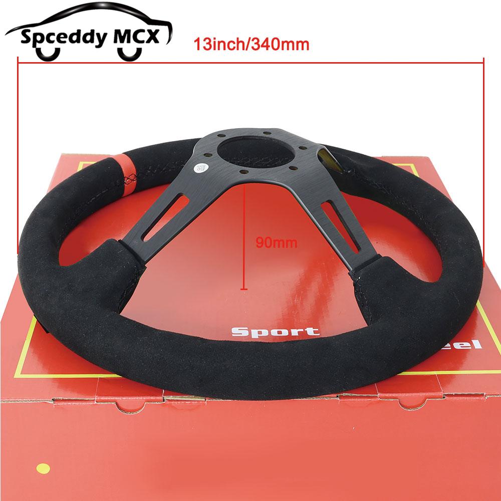 13.5inch 335mm Racing Steering Wheel Suede Deep Dish Car Sports