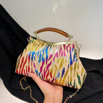 2024 New Luxury Women Evening Clutch Designer Lock Shell Clip Handmade Chain Shoulder Bags Crossbody Bags Striped Handbags