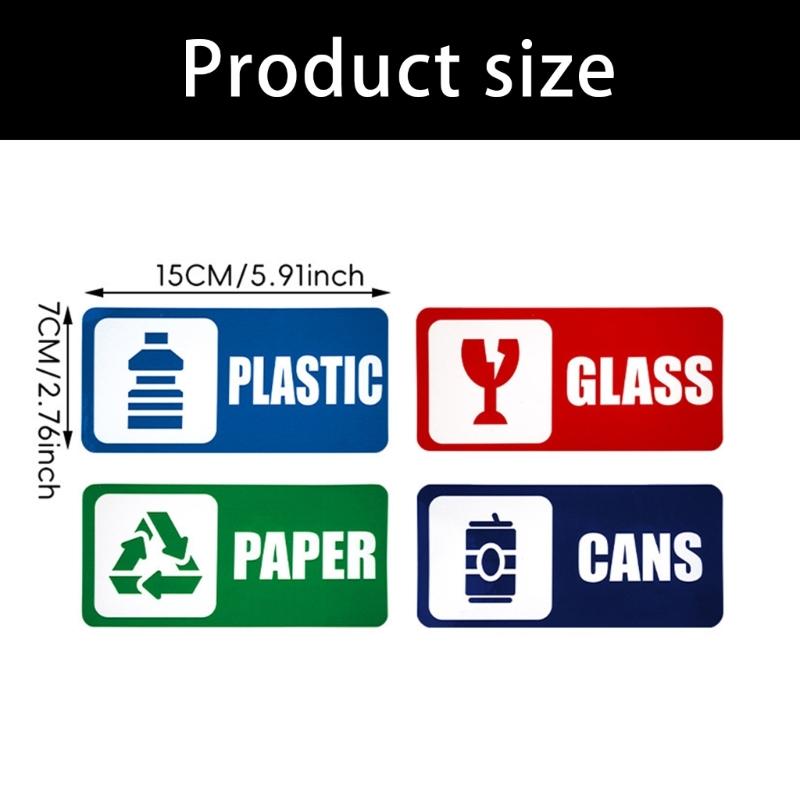 Pack of 8 Colorful PVC Recycling Sticker Signs Set For Trash Can Garbage Waste Sorting Weather Resistant Recycle Labels