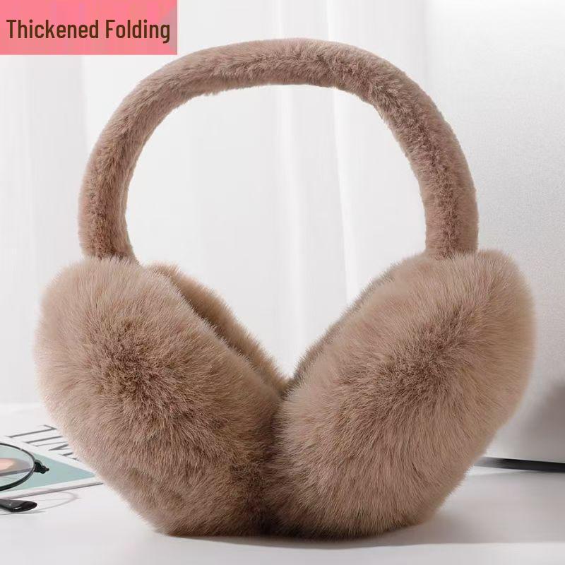 Cute Faux Rabbit Fur Foldable Ear Muffs for Women - Plush, Thickened, and Warm Earmuffs for Autumn and Winter.