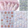 French Embossed Nail Stickers Waterproof White Pink Petals 3D Nail Art Decals Lily Petal Design Gold Line French
