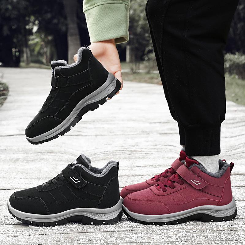 Women's Winter Plush Velcro Cotton Snow Boots, Thick Warm Large Size, Round Toe Walking Shoes.