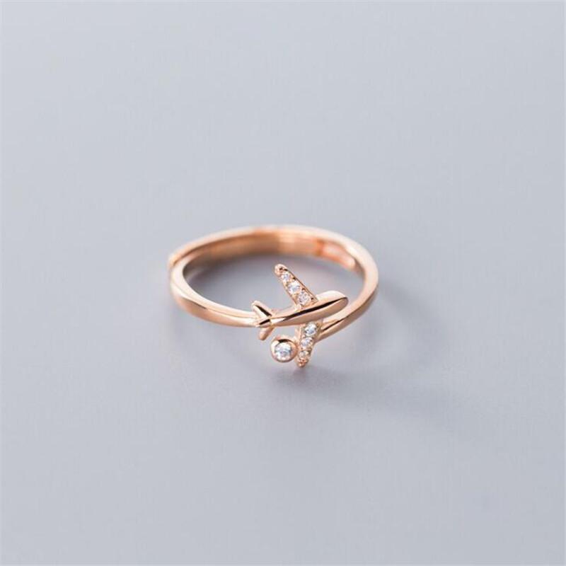 

New Exquisite Zircon Airplane 925 Sterling Silver Temperament Personality Sweet Double Layer Crystal Opening Rings TYB014