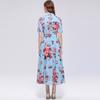 Elegant Gorgeous Flower Print Shirt Dress Women Summer Short Sleeve Collar Midi Dress with Sash Belt Vintage Style Party Wear