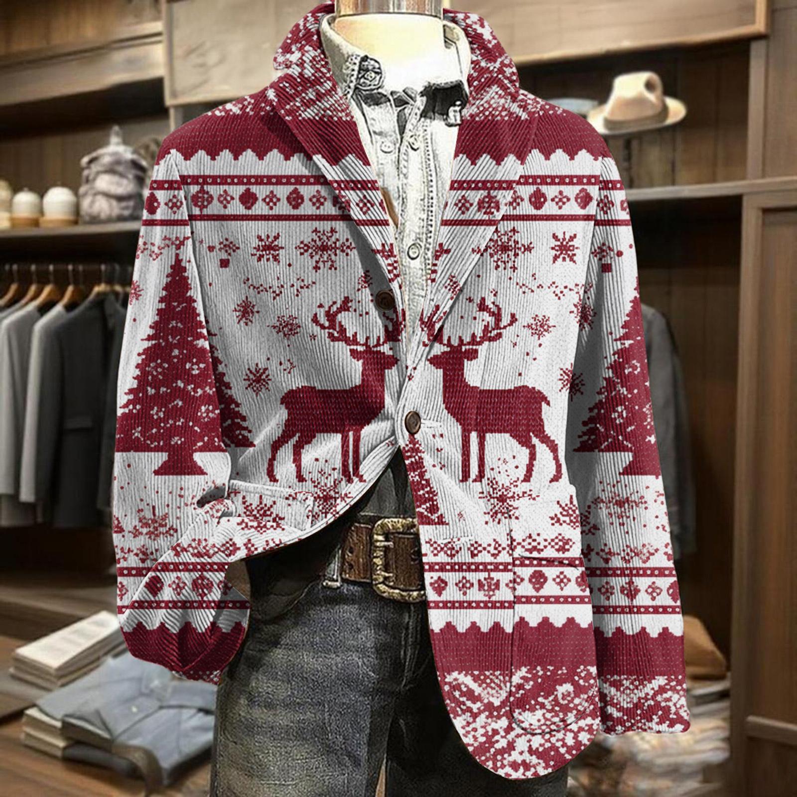 

Men s Business Casual Christmas Print Corduroy Jacket M