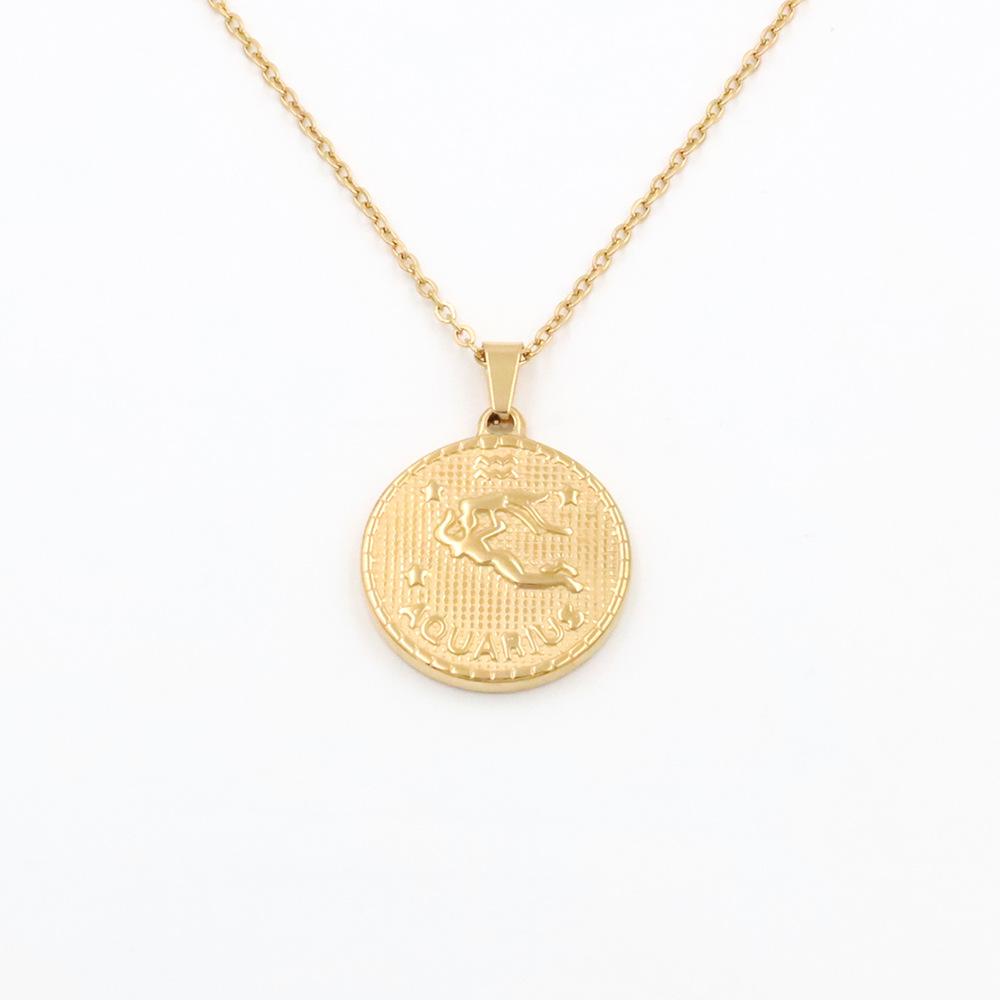 Retro Round Brand Constellation Pendant 18K Twelve Constellations Titanium Steel Necklace Women Do Not Fade Wind