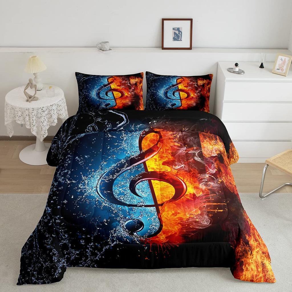 Music Soft Duvet Cover Set Quen Sized Dimensions,White Musical Note Beding Set 3pcs for Kid Bedrom Decor,Black White Piano Key Warm Comforter Cover