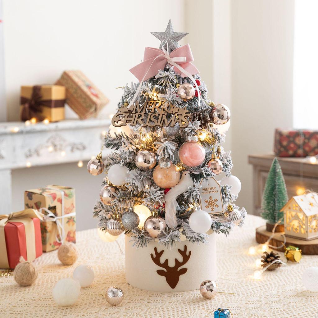 Flocked Pink Mini Christmas Tree Set - Includes Tree, Ornament, and Decoration for DIY. Perfect Gift for the Holidays!