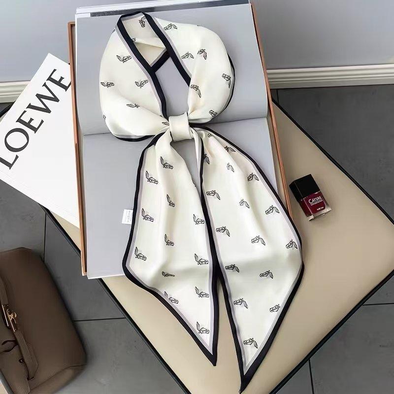 Fashion Print Hair Ribbon Scarf Women Neck Tie Bag Scarfs Satin Silk Skinny Headscarves Ladies Foulard Floral Bands New