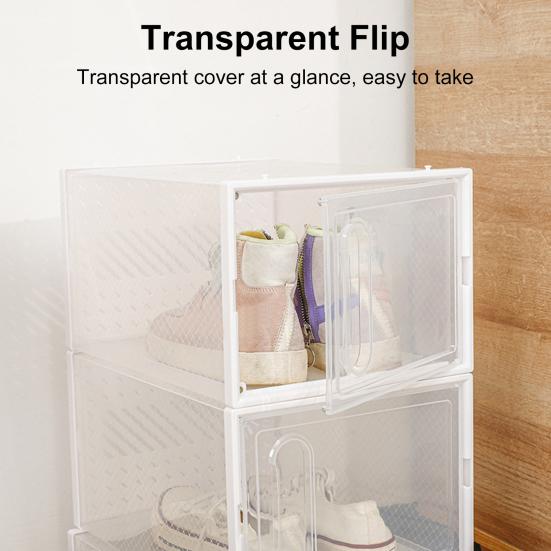 Shoe Storage Box Transparent Visible Square Shape Stackable Large Space Store Shoes Hollow Out Back Breathable Shoe Organizer Household Stuffs