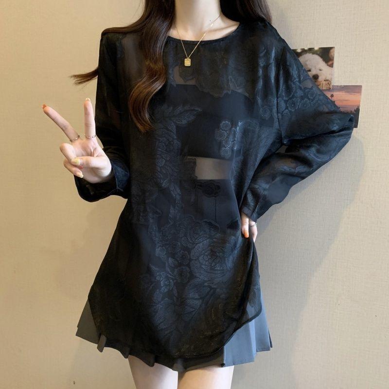 

Новый китайский стиль, национальный тренд, ацетатный жаккардовый шифоновый топ, женский, больших размеров, средней длины, верхняя одежда, защита от солнца, накидка, летний топ 2XL